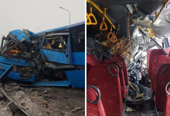 В результате аварии двух автобусов в Караганде скончался водитель