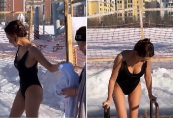 Динара Сәтжан мен Қарақат Әбден аязды күні өзен суына түсті