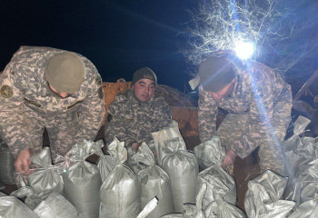 Военные и волонтеры помогают бороться с паводками в Туркестанской области