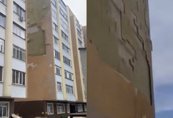 Алматыда желден 9 қабатты тұрғын үйдің қаптамасы опырылды