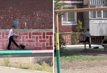 Қазнетте рюкзагын теуіп бара жатқан оқушы танымал болды