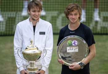 Kazakhstan's No. 1 and world's former No. 48 won the prestigious event in Halle, Germany.