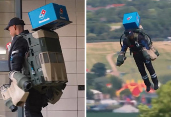 Курьер доставил пиццу с помощью реактивного ранца