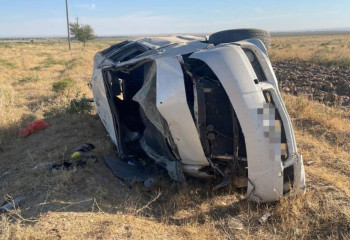 Лопнувшее колесо Alphard унесло жизни троих людей на трассе в Туркестанской области