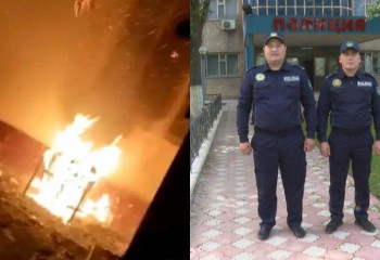 Түркістанда полицейлер өртенген үйден бір отбасыны аман алып шықты