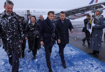 French President Emmanuel Macron arrives in Kazakhstan