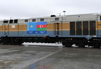 Tokayev and Aliyev take part in arrival ceremony of container block train from Xi'an to Absheron