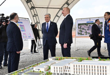 Президенты Казахстана и Азербайджана осмотрели территорию строительства Физулинской городской центральной больницы