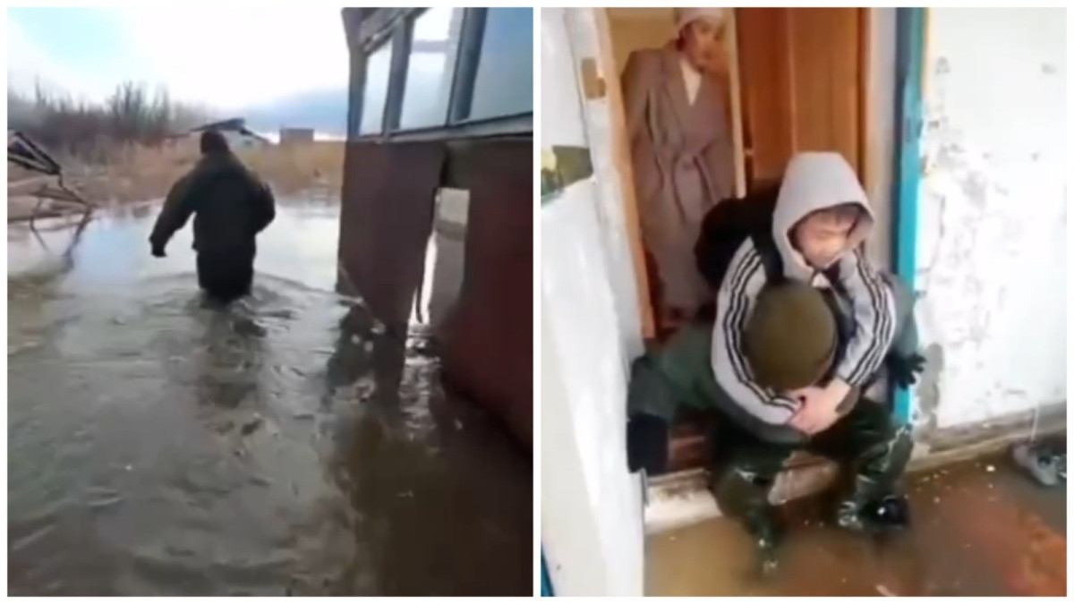 Спасатель вынес пожилого мужчину и детей во время паводка в Актюбинской области