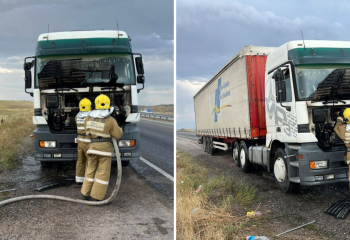 На трассе Алматы-Ташкент загорелся грузовик