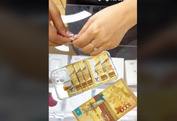 Бумажными тысячными тенге украшают чехлы для смартфонов