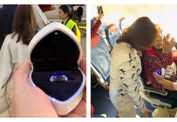 Казахстанец сделал предложение девушке на борту самолета и покорил соцсети