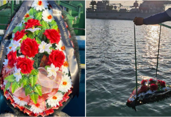 Траурные венки спустили в Каспийское море в память о жертвах авиакатастрофы рейса 