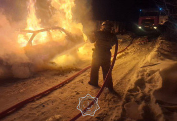 Горящее авто потушили пожарные в Алматинской области