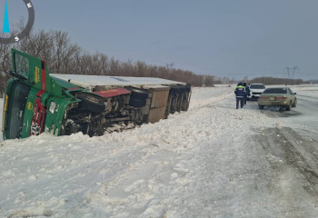 Фура с 20 тоннами мяса перевернулась на дороге в СКО