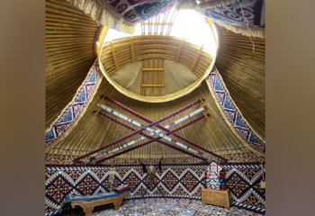 Kazakh yurt withstands storm at Burning Man festival in Nevada