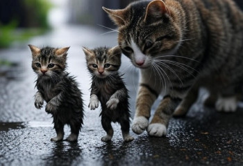 Храбрая кошка спасла шестерых котят из затопленной трубы