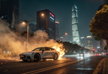 Электрокар с «революционной» батареей сгорел на дороге в Шанхае за минуту