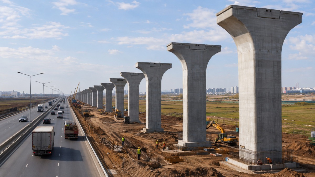 Столбы LRT появились на трассе в Косшы