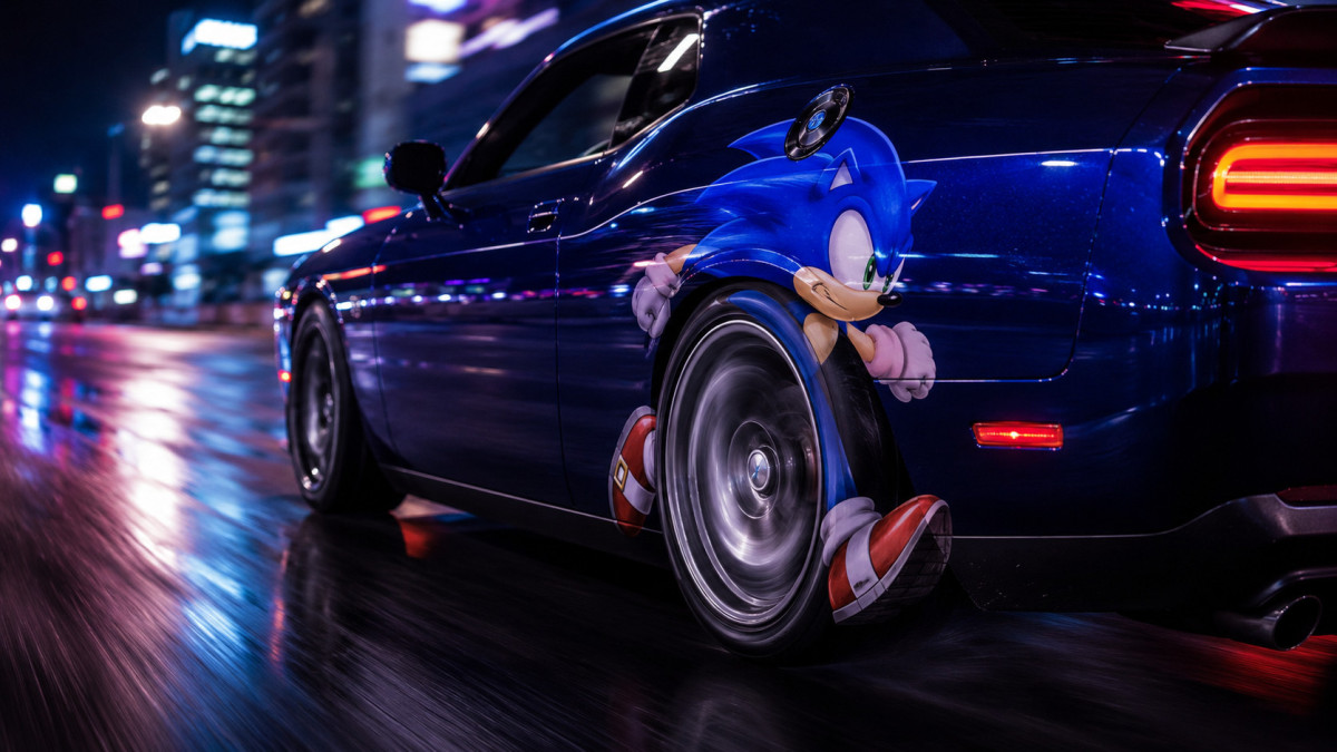 Водитель поклеил Соника на Dodge Challenger