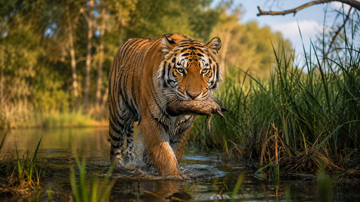Tigress Umit Successfully Hunts for the First Time After Being Released into the Wild