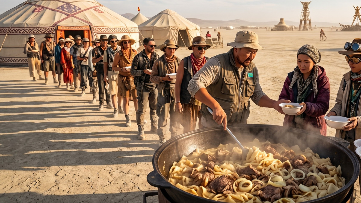 В пустыне Невады казахи готовят бешбармак для 5 тысяч человек на Burning Man