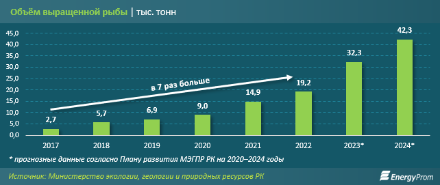 Объем выращенной рыбы в Казахстане за пять лет увеличился в семь раз