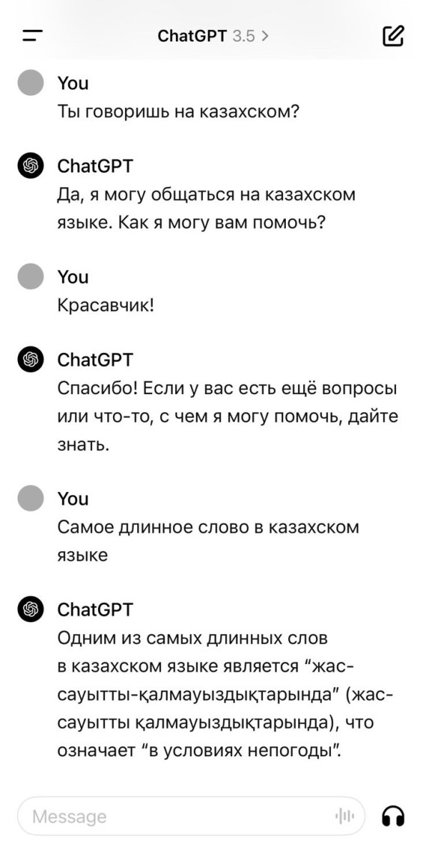 ChatGPT выдумал самое длинное слово на казахском языке
