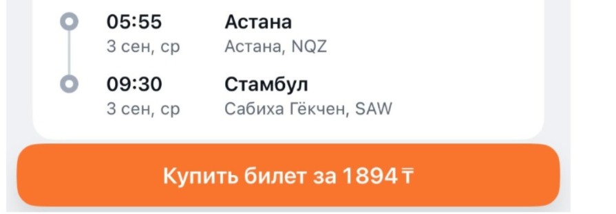 Авиабилет из Астаны в Стамбул за 2000 тенге продает одна из авиакомпаний Турции