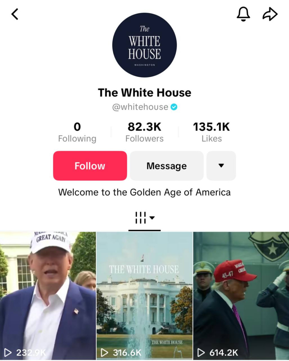 Белый дом открыл аккаунт в TikTok: подписчики превысили 80 тысяч Белый дом открыл аккаунт в TikTok: подписчики превысили 80 тысяч
