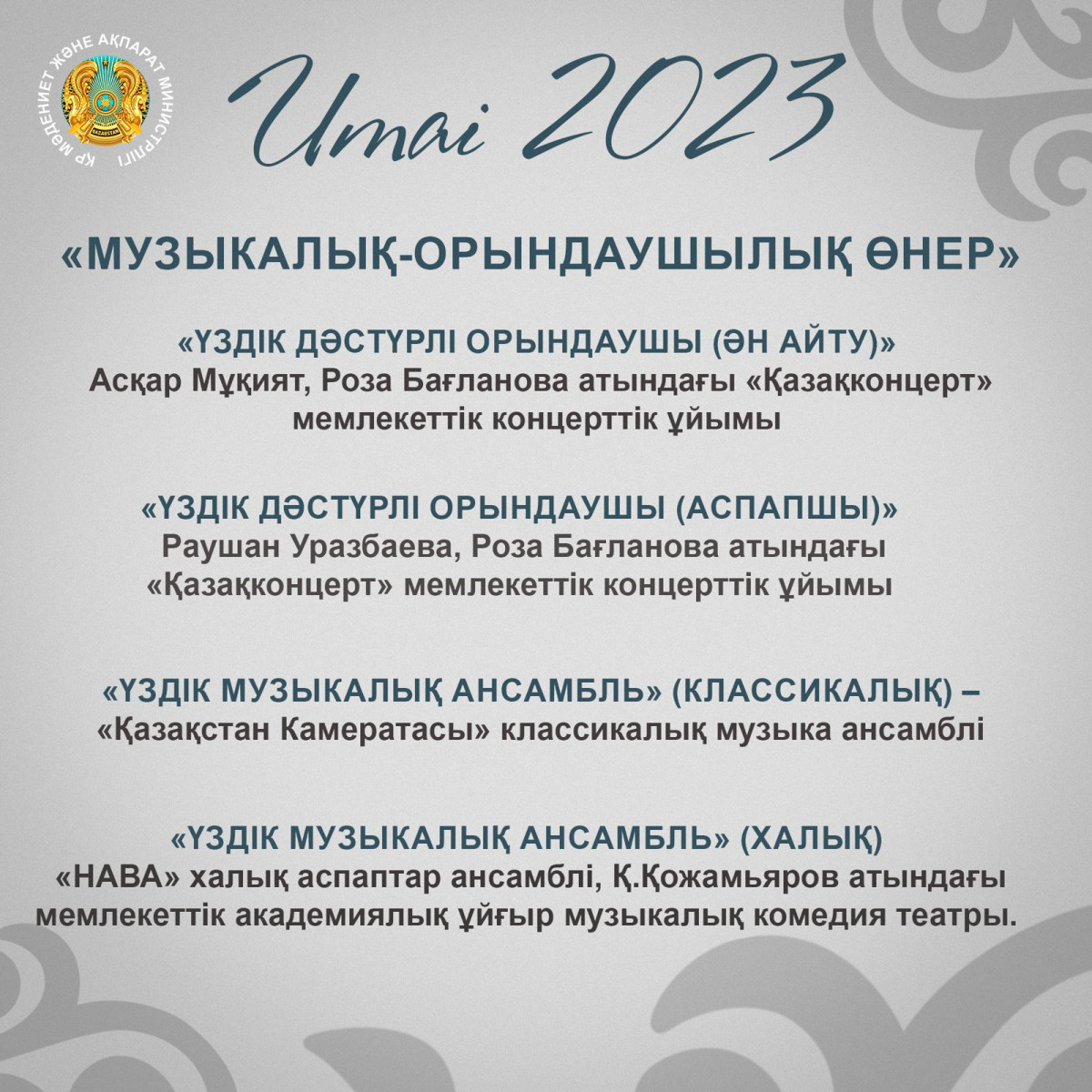 «Umai 2023» Ұлттық сыйлығының жеңімпаздары марапатталды