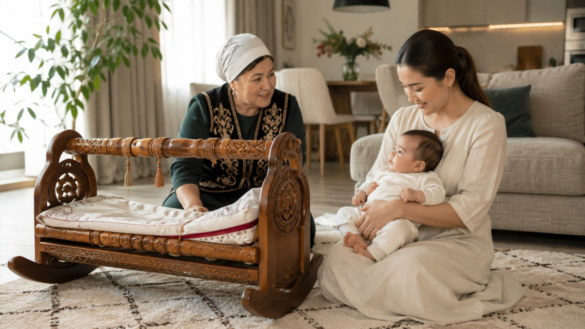 <span style="font-weight: 400;">Бесік и сейчас остаётся одним из важных предметов обихода в семье/ ©El.kz/ Марина РУЗМАТОВА/ ИИ (ChatGPT)</span>